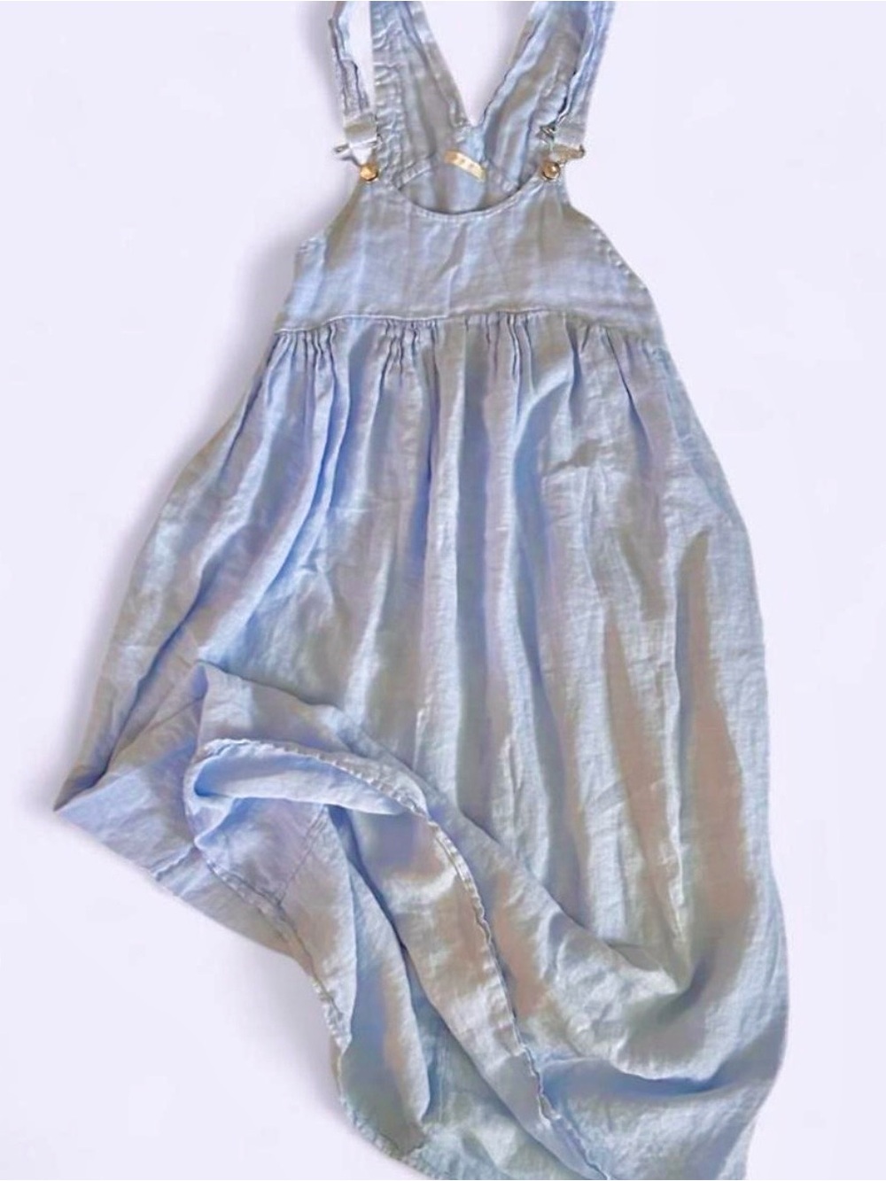 LIKE NEW Small Linen Overalls Dress Skirt-All Midi Maxi Dress Light Blue